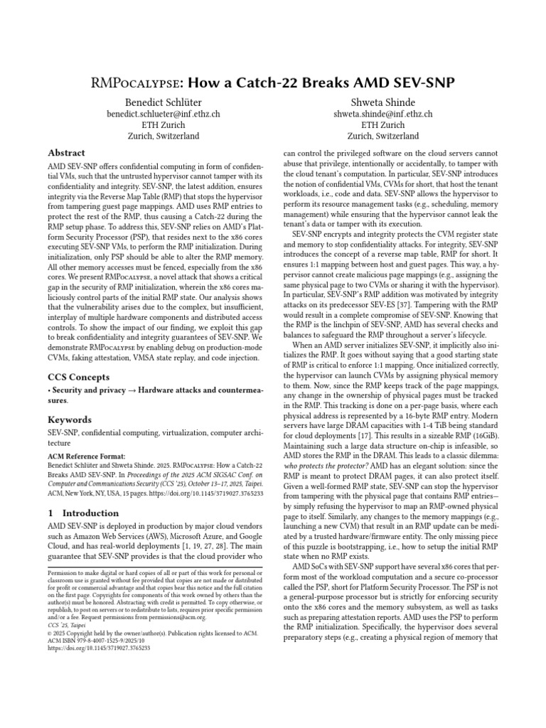 RMPocalypse: AMD SEV-SNP Vulnerability | PDF | Cpu Cache | Central ...