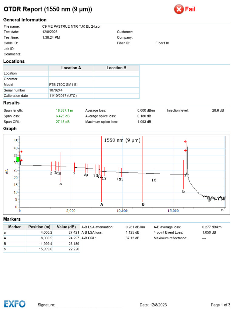 OTDR Fiber Test Report Summary | PDF | Optical Fiber | Electronics