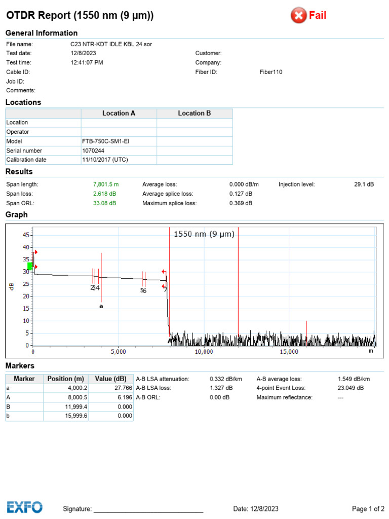 OTDR Test Report for Fiber110 | PDF | Optical Fiber ...