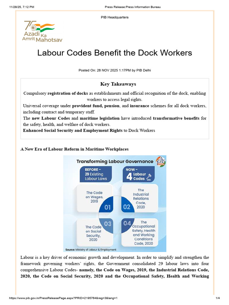 Press Release on Labour Code Benefits to the Dockworkers | PDF | Labour ...