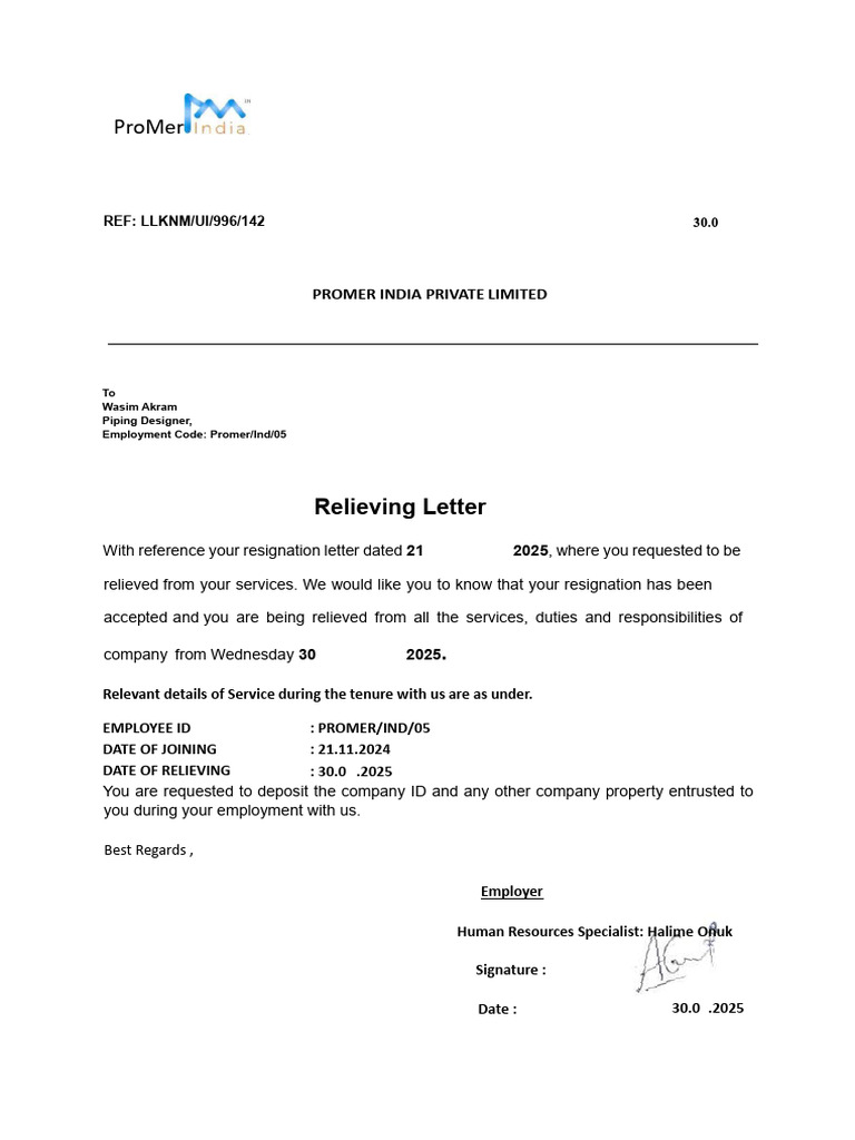 Relieving Letter for Wasim Akram | PDF