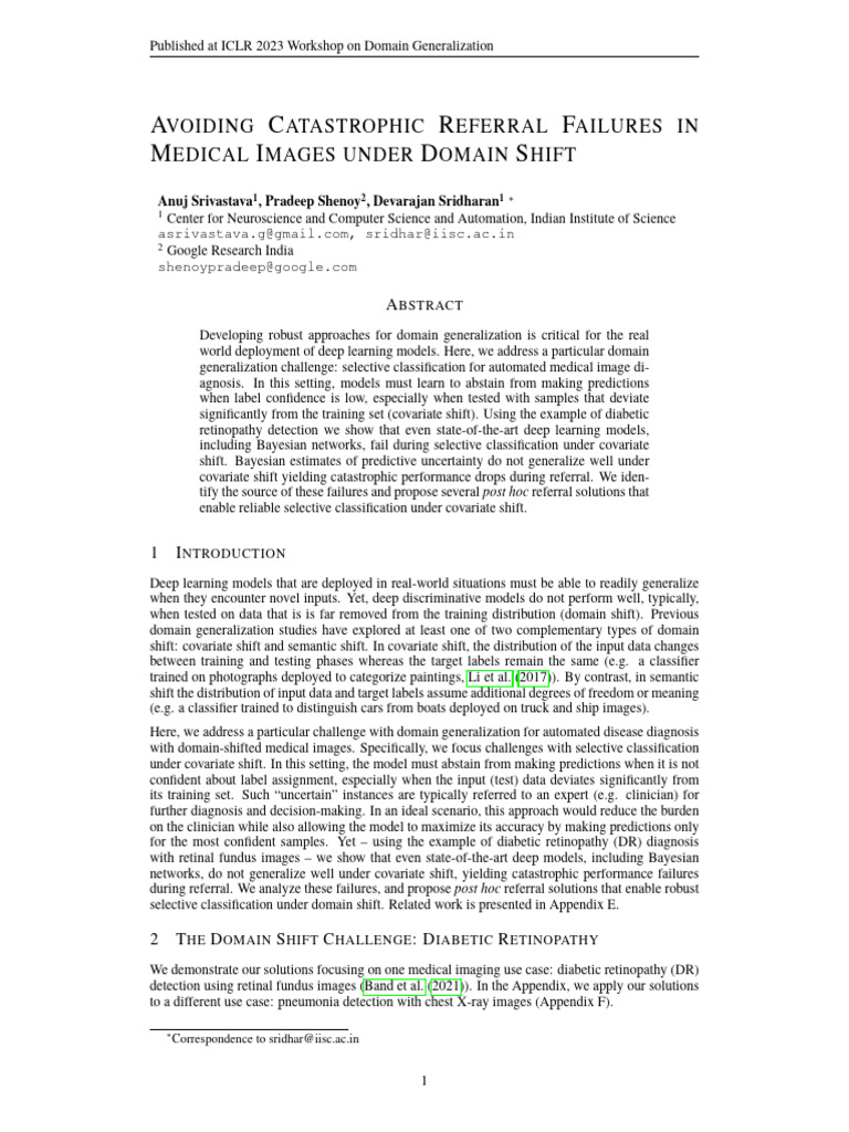 Medical Image Diagnosis Under Domain Shift | PDF | Receiver Operating ...