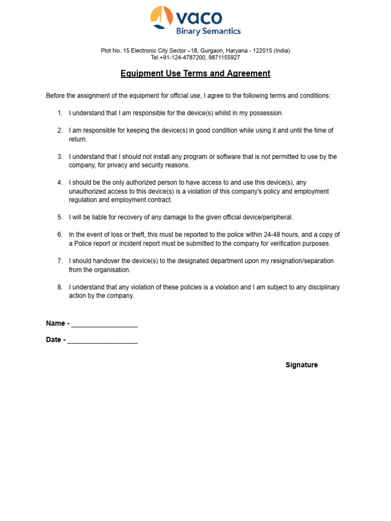 Equipment Use Terms and Agreement | PDF