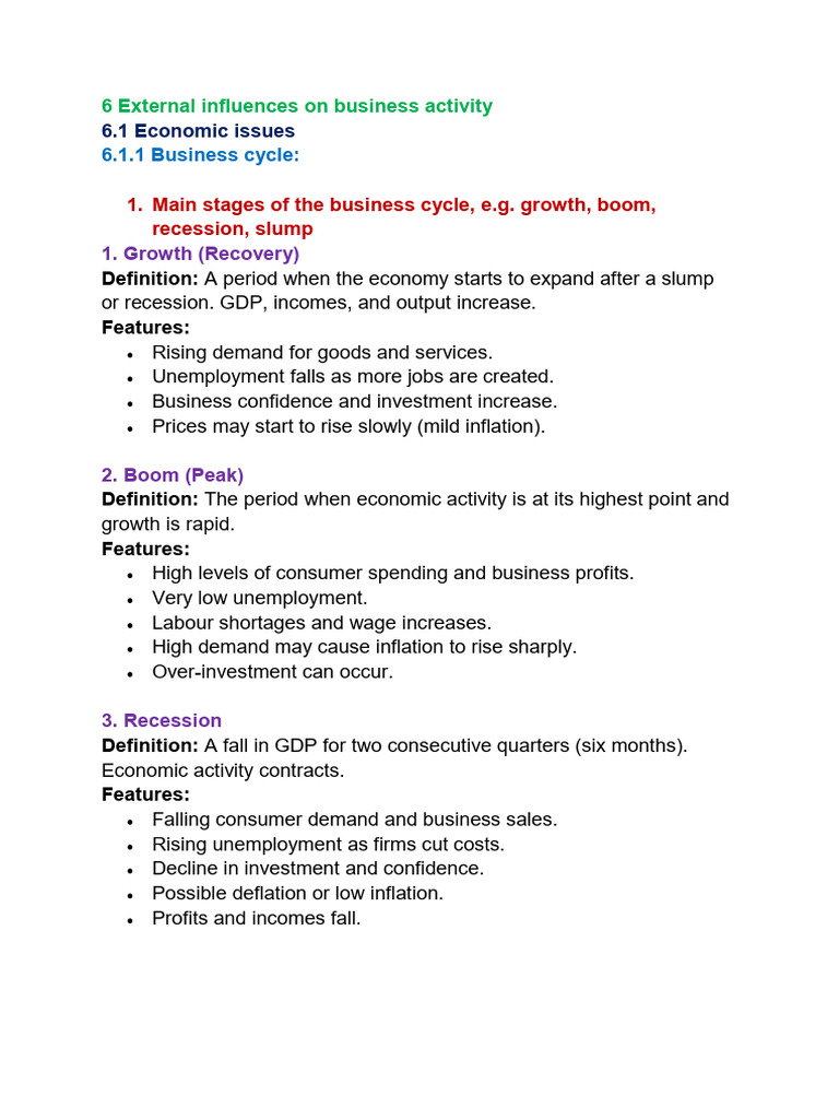 Economic Influences on Business Activity | PDF | Recession | Business Cycle