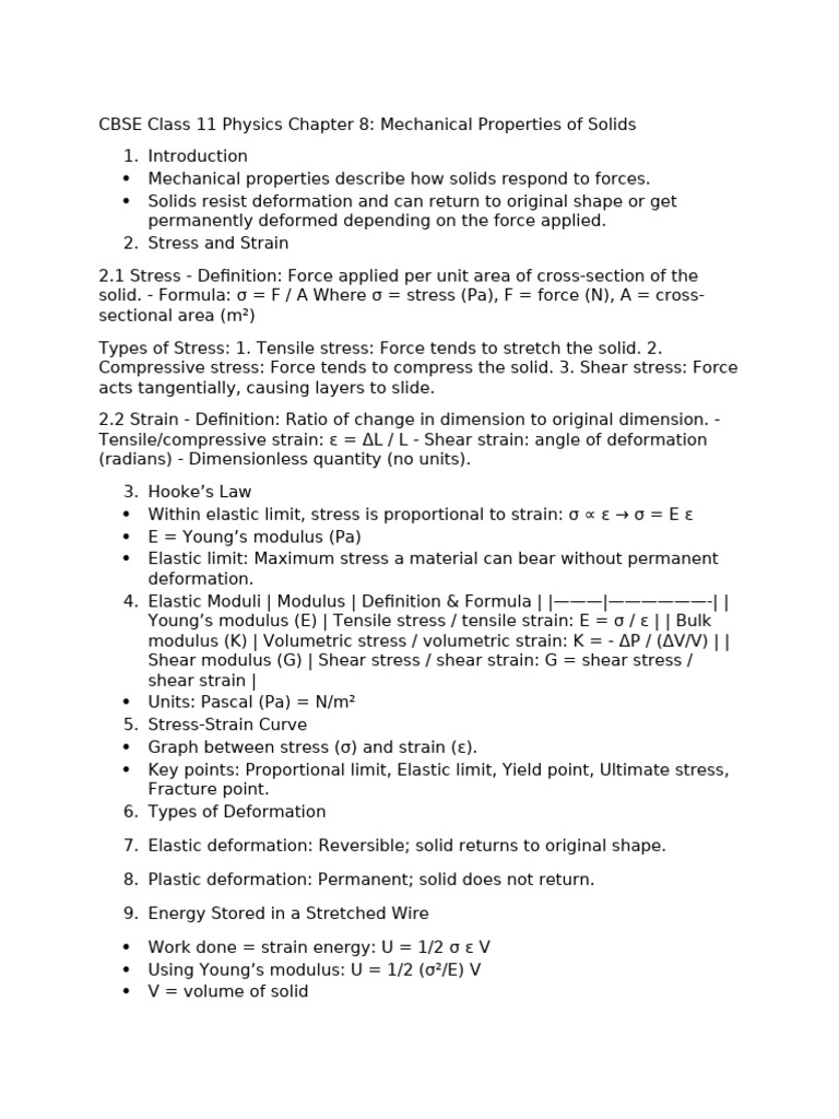 Mechanical Properties of Solids in Physics | PDF | Young's Modulus ...