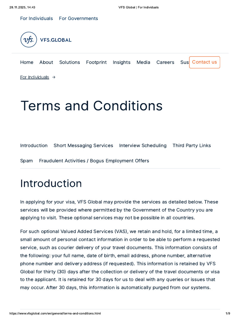 VFS Global - For Individuals | PDF