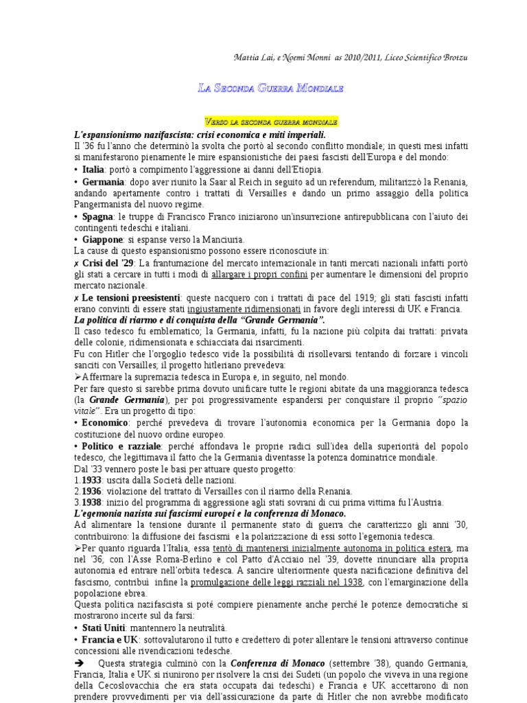 Riassunto Seconda Guerra Mondiale