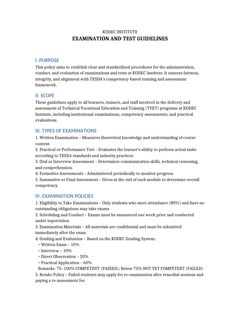 KODEC Institute Exam Guidelines | PDF | Educational Assessment ...