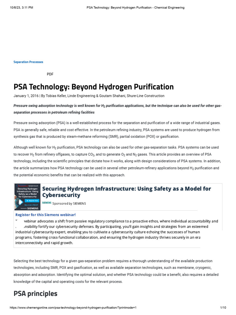 PSA Technology for Gas Separation Solutions | PDF | Adsorption ...