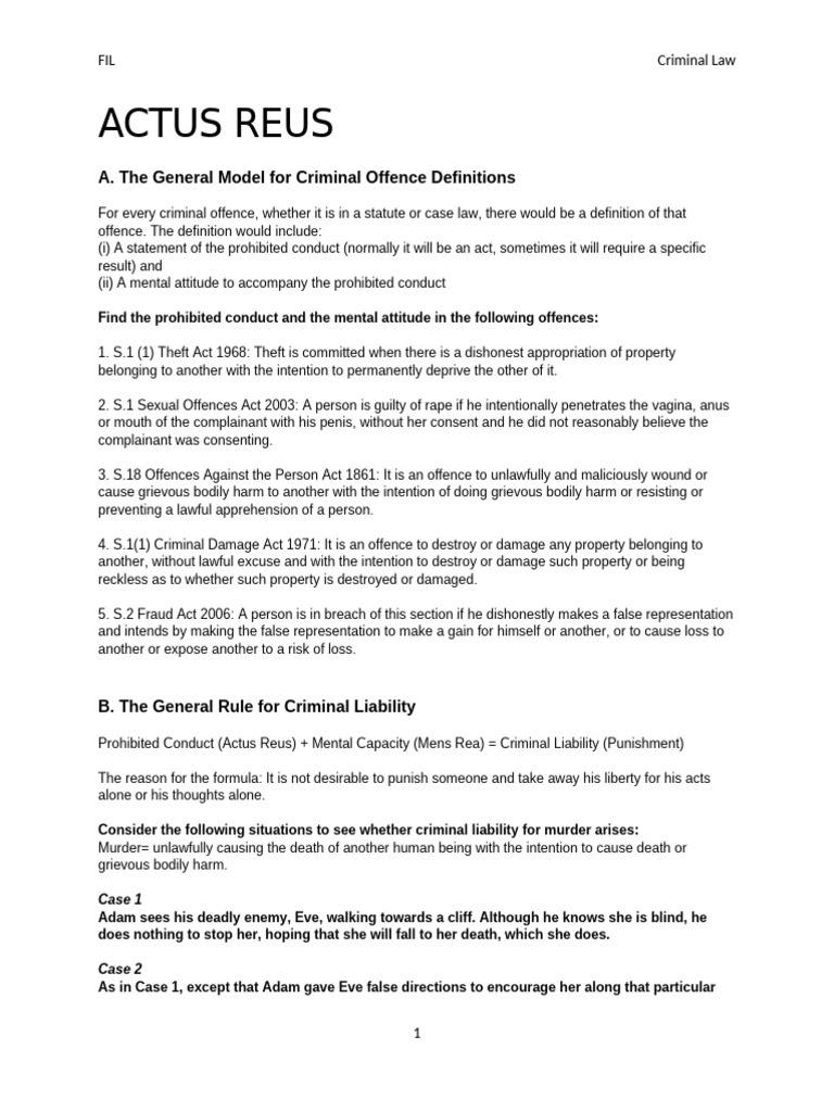 Understanding Actus Reus in Criminal Law | PDF | Assault | Crimes