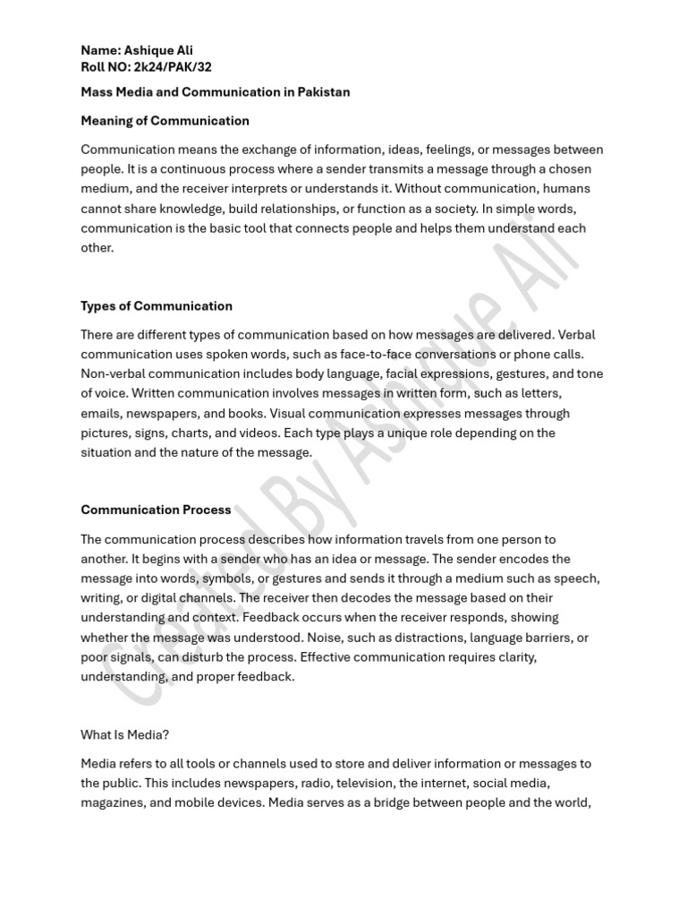 Mass Media and Communication in Pakistan | PDF | Communication | Mass Media