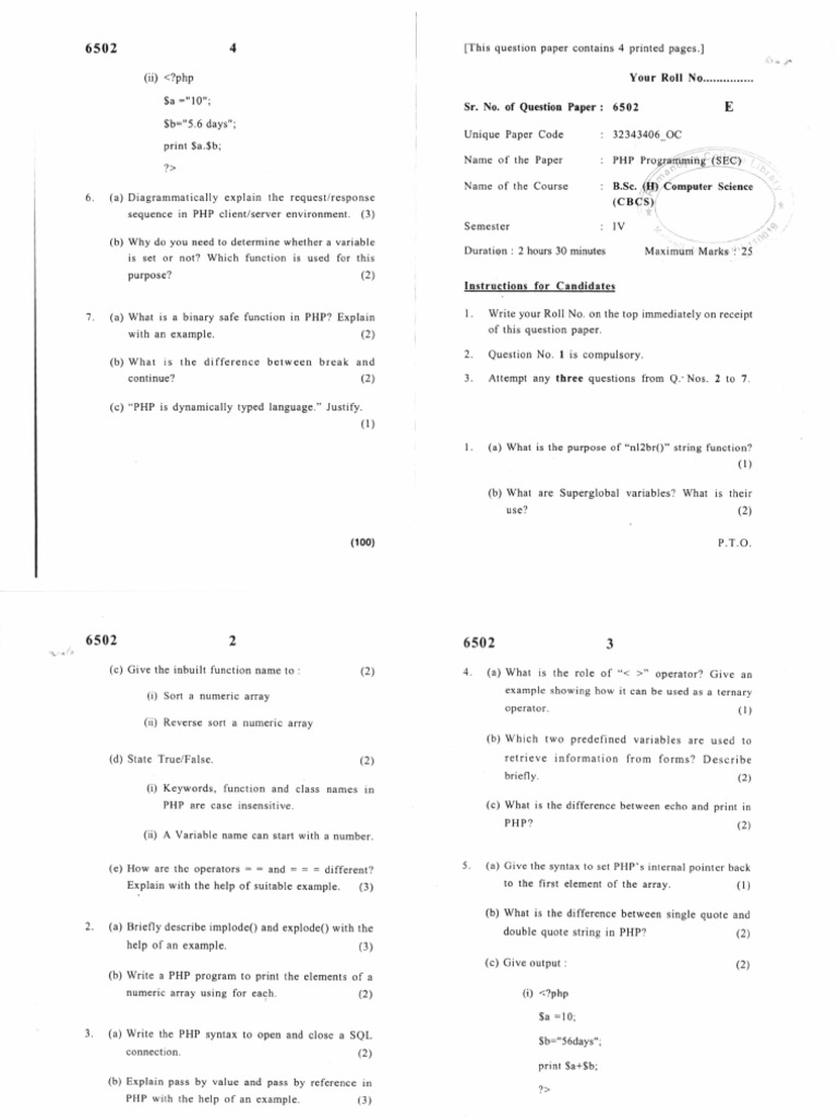 B.sc. H Computer SC Cawwrzt | PDF | Php | Computer Science