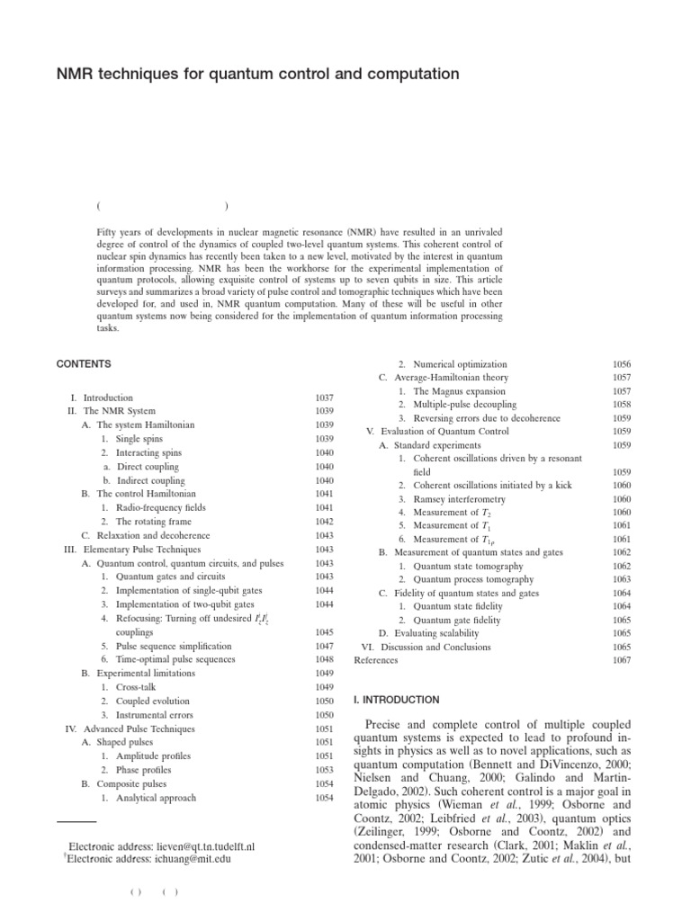 NMR Techniques for Quantum Control | PDF | Nuclear Magnetic Resonance ...