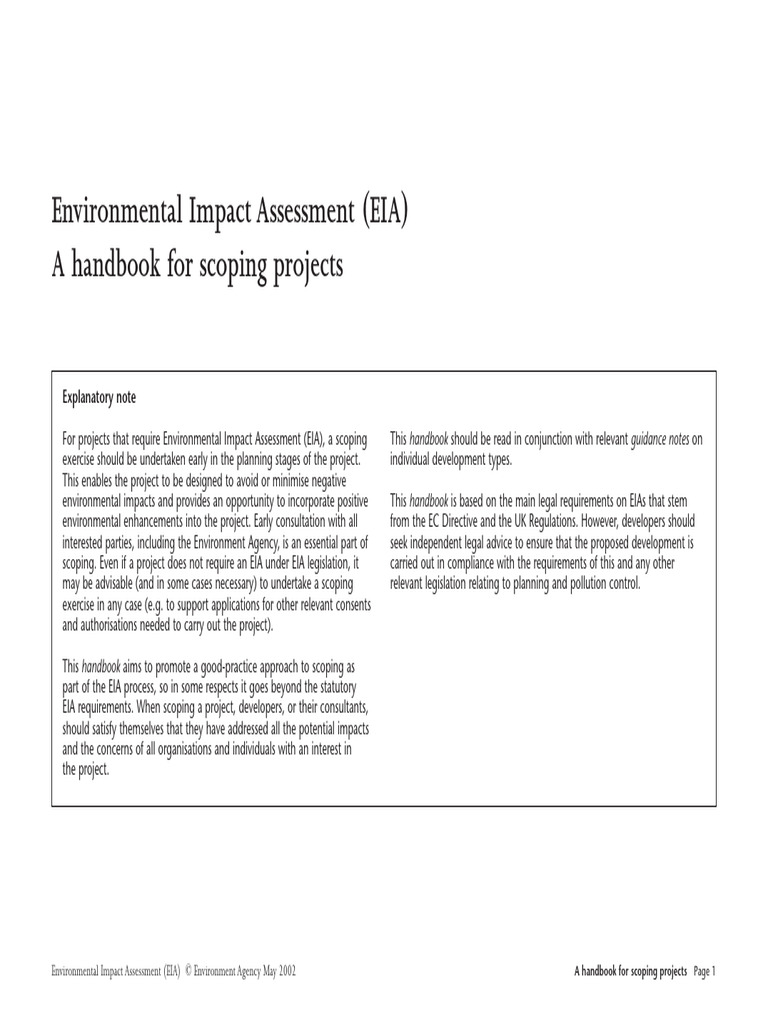 EIA Scoping Handbook for Projects | PDF | Environmental Impact ...