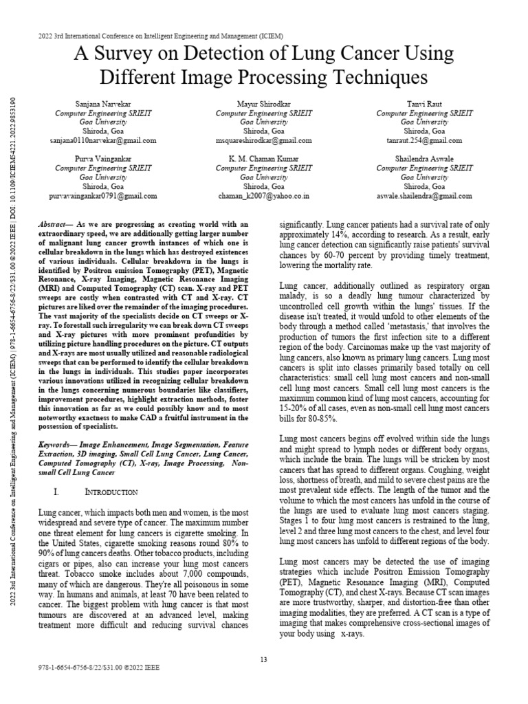 A Survey on Detection of Lung Cancer Using Different Image Processing ...