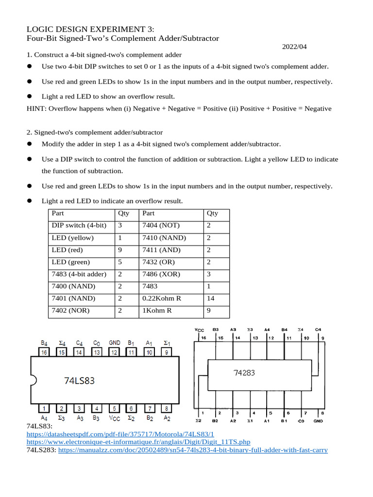 4-Bit Signed-Two's Complement Adder/Subtractor | PDF