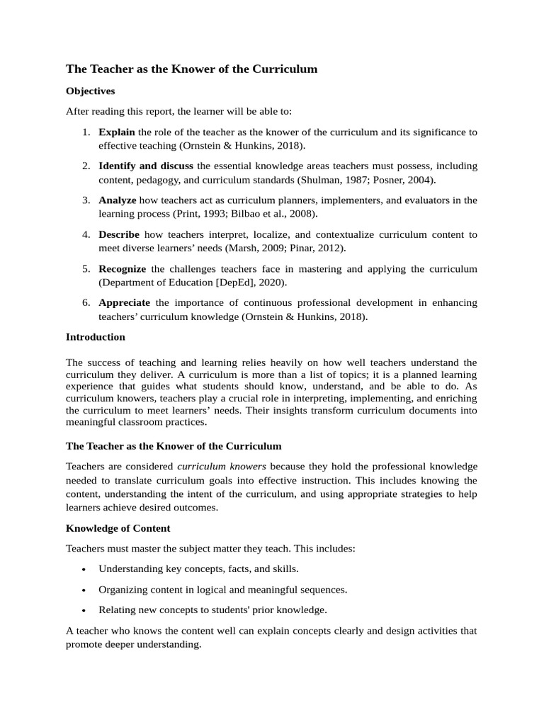 Teacher's Role in Curriculum Mastery | PDF | Curriculum | Teachers