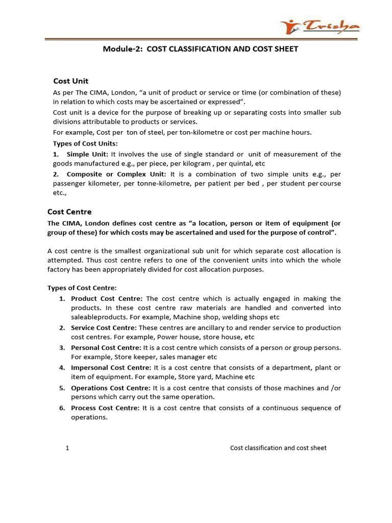 Module 2- Cost Classification and Cost Sheet | PDF | Expense | Cost Of ...