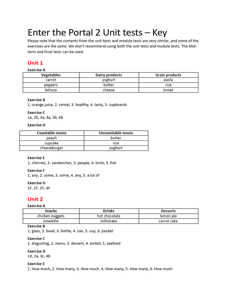 Portal 2 Unit Test Key Overview | PDF | Foods | Cuisine