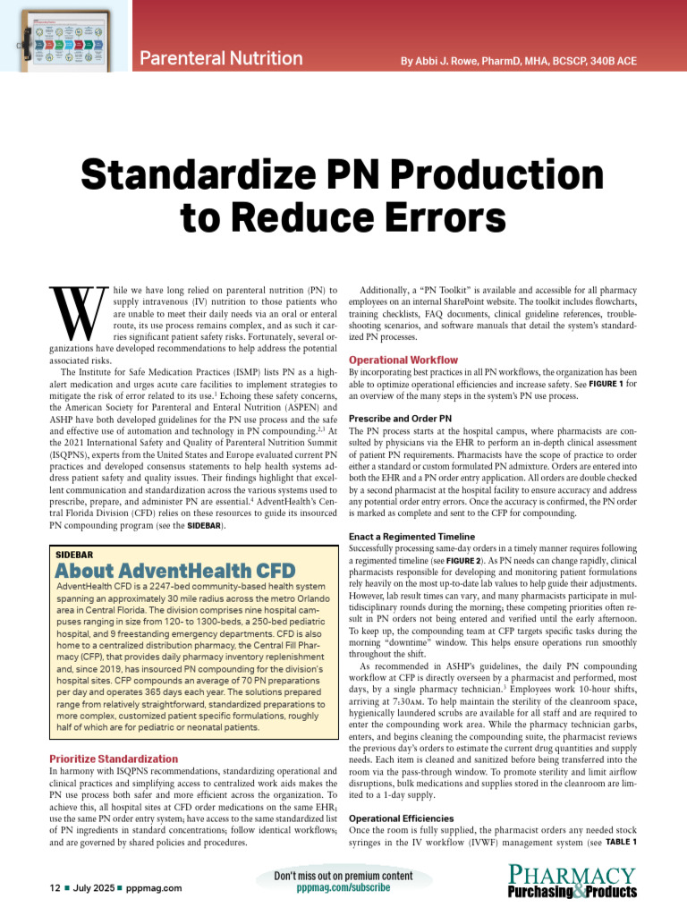 Standardizing Parenteral Nutrition Processes | PDF | Pharmacy | Pharmacist