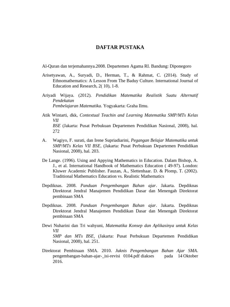 Daftar Pustaka Pendidikan Matematika | PDF