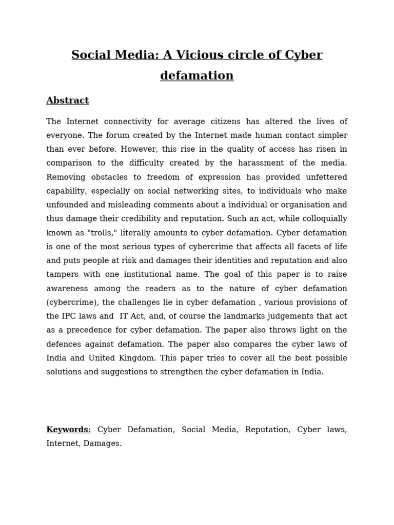 Cyber Defamation in Social Media | PDF | Defamation | Criminal Law