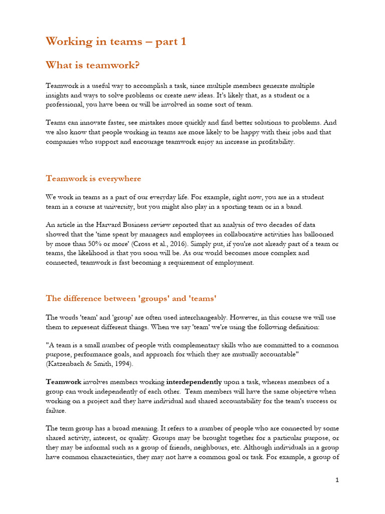 Understanding Teamwork Dynamics | PDF | Behavioural Sciences ...