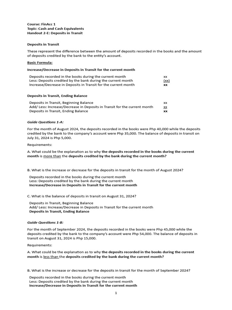 Understanding Deposits in Transit | PDF | Banks | Debits And Credits
