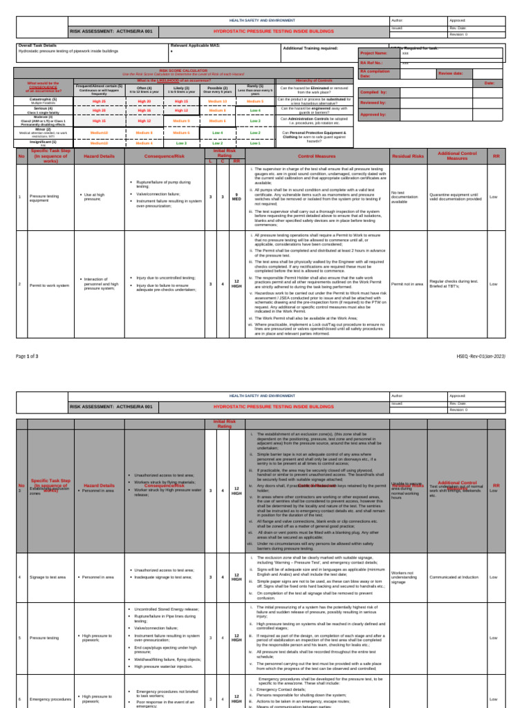 Hydrostatic Pressure Testing Safety Guide | PDF | Calibration | Leak