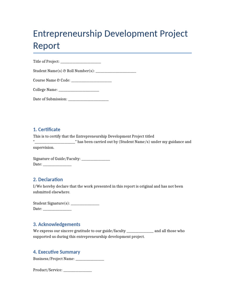 Entrepreneurship Development Project Report | PDF | Sales | Business