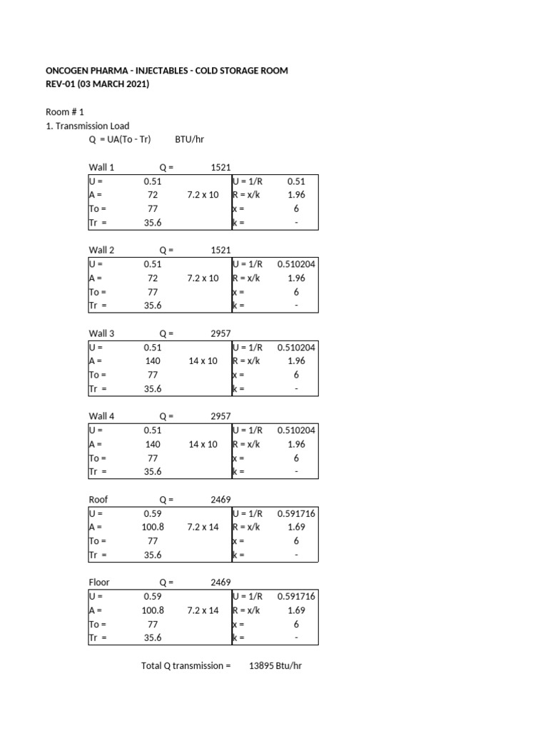 Cold Storage Room Load Calculations | PDF | Latent Heat | Heat