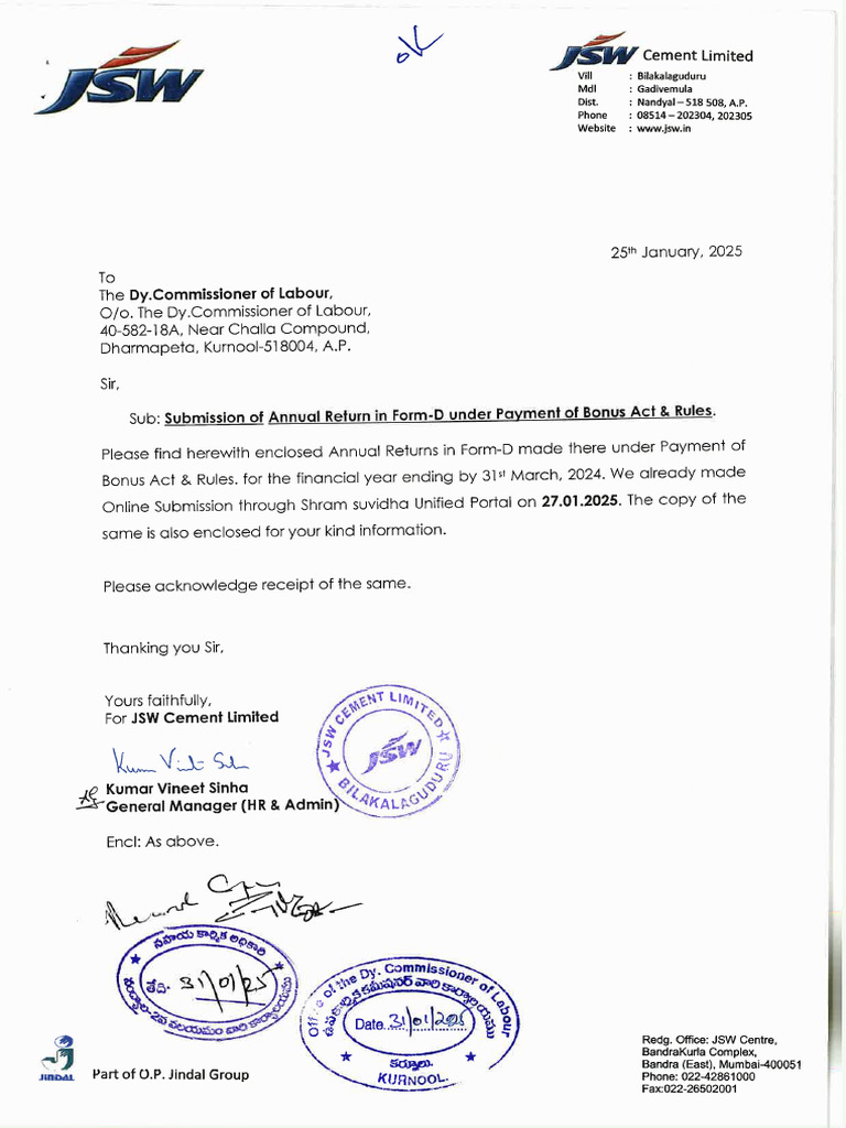 Bonus (Form-D) Annual Returns - 2024 | PDF