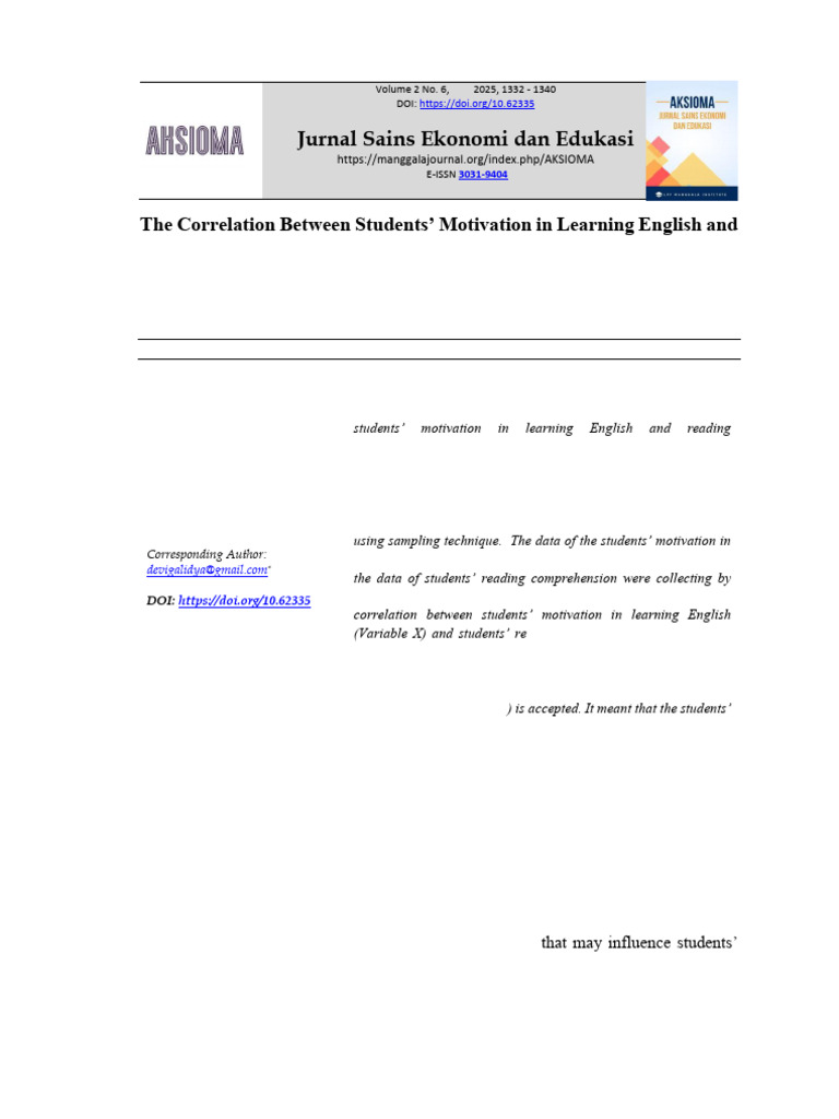 Motivation and Reading Comprehension Correlation | PDF | Statistical ...