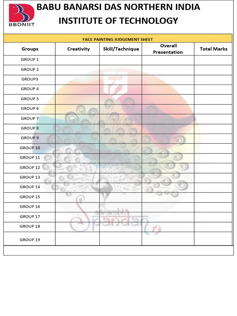 Face Painting Judgement Sheet Template | PDF