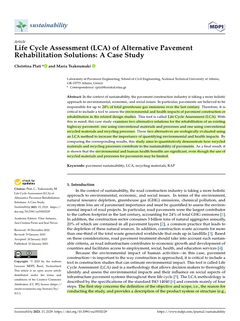 2023 Sustainability Life Cycle Assessment Lca Of Alternative Pavement