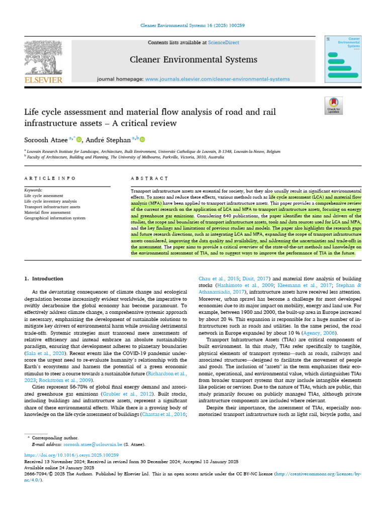 Life Cycle Assessment of Transport Infrastructure | PDF | Life Cycle ...