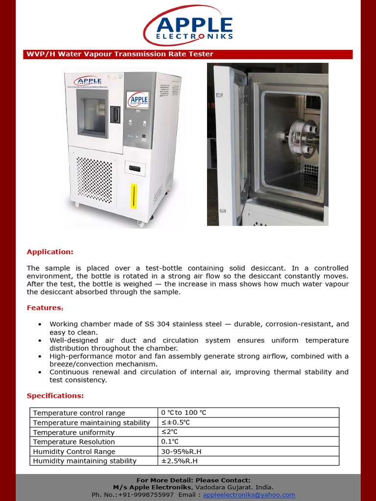 Brochure For WVP - H Water Vapour Transmission Rate Tester | PDF