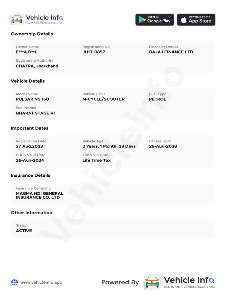 Vehicle Ownership and Details Report | PDF