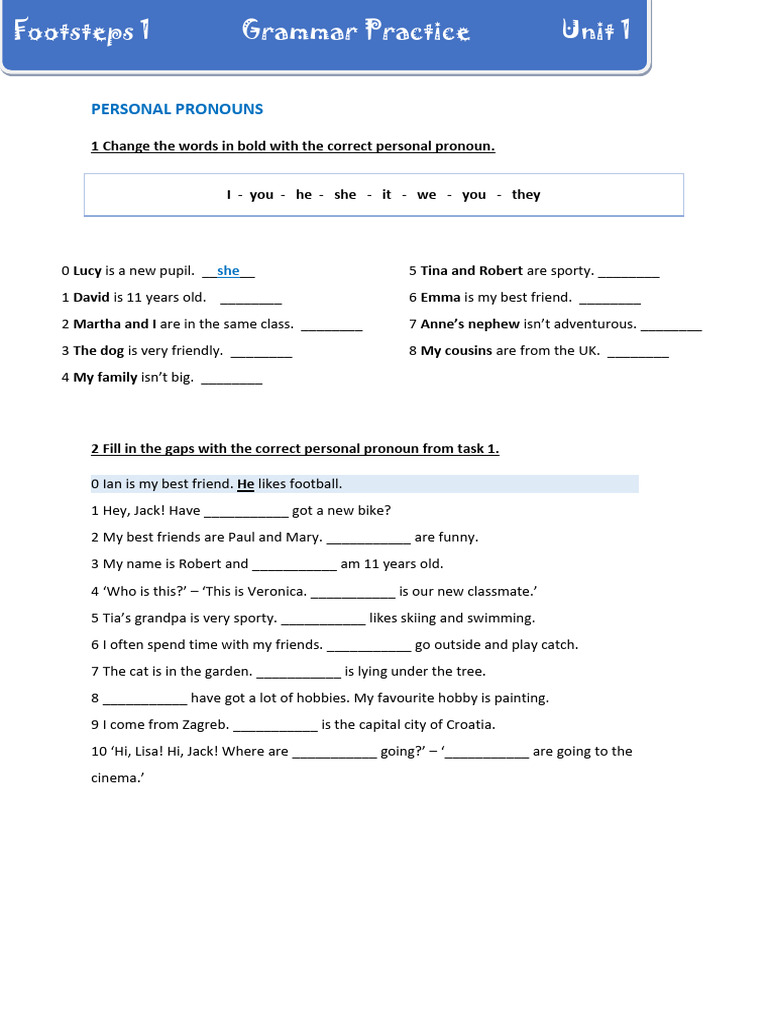 Footsteps+1+Grammar+Practice++UNIT+1 | PDF | Linguistics | Syntax