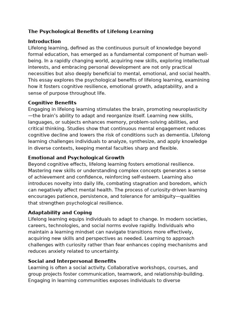 Psychological Benefits of Lifelong Learning | PDF | Learning ...