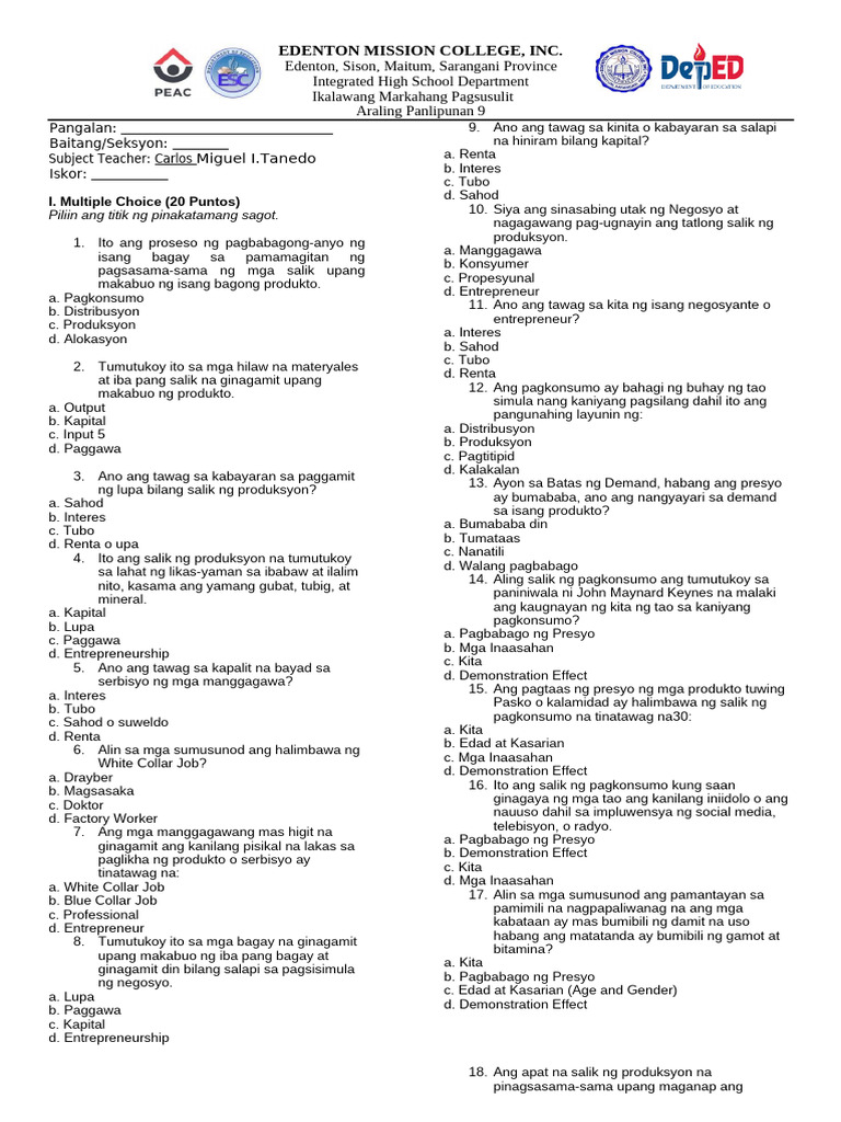 2nd Quarter Exam | PDF
