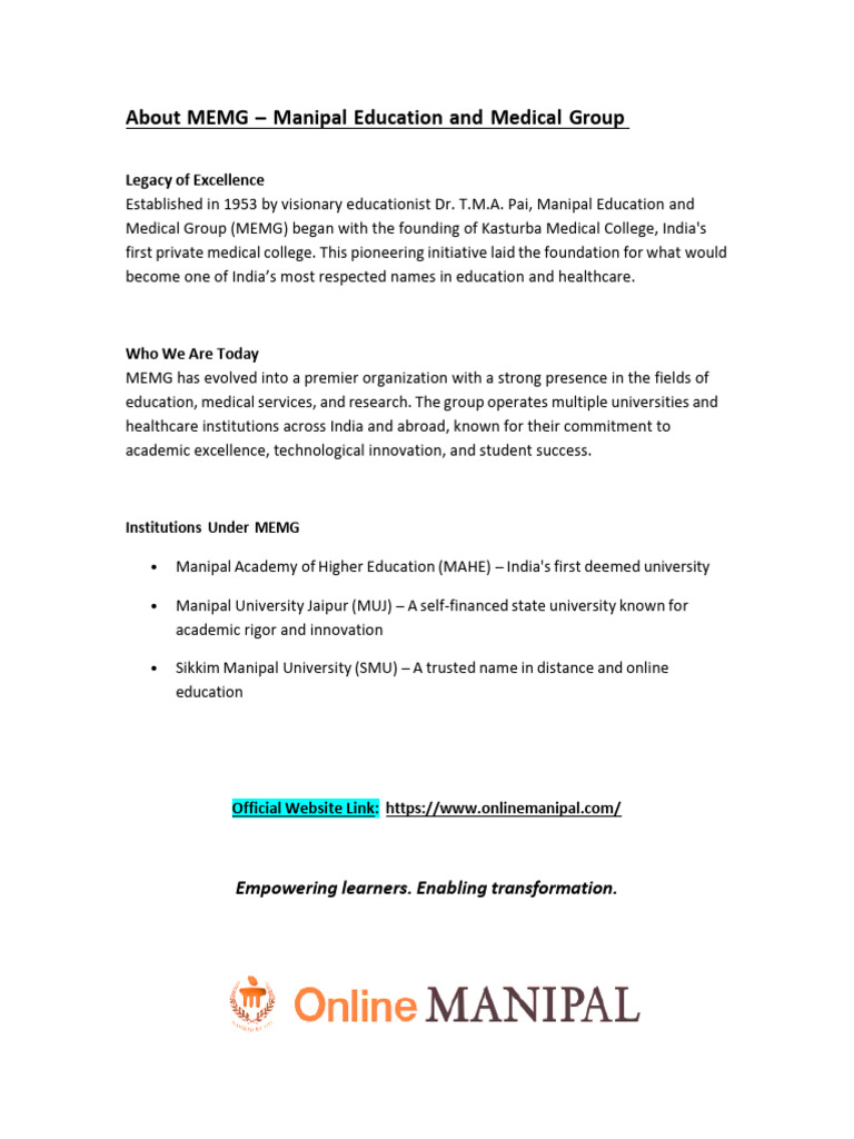 Manipal Education and Medical Group Overview | PDF | Vocational ...
