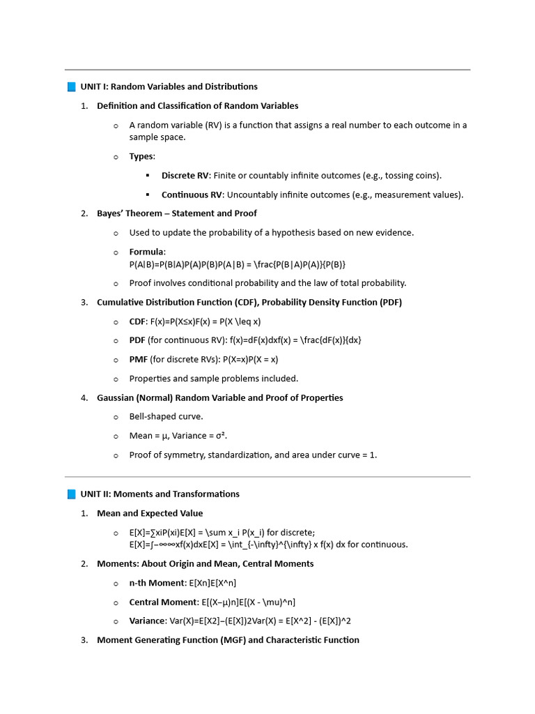 ? UNIT I PTSP | PDF | Probability Distribution | Probability Theory