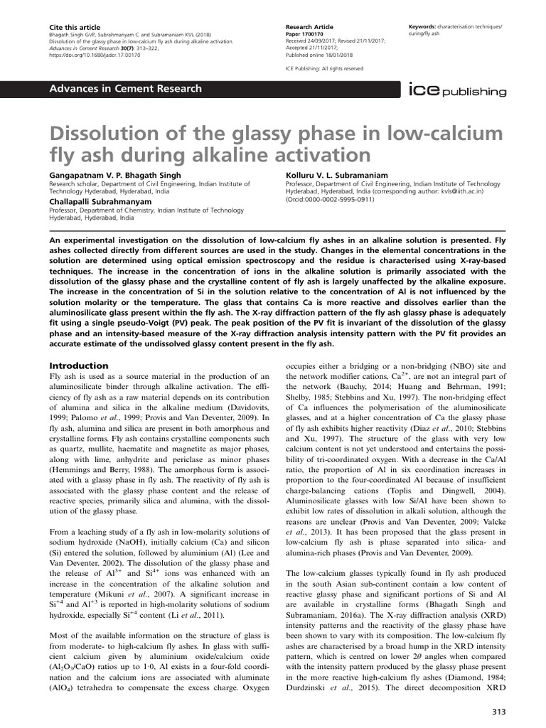 Dissolution of Glassy Phase in Fly Ash | PDF | Amorphous Solid | Glasses