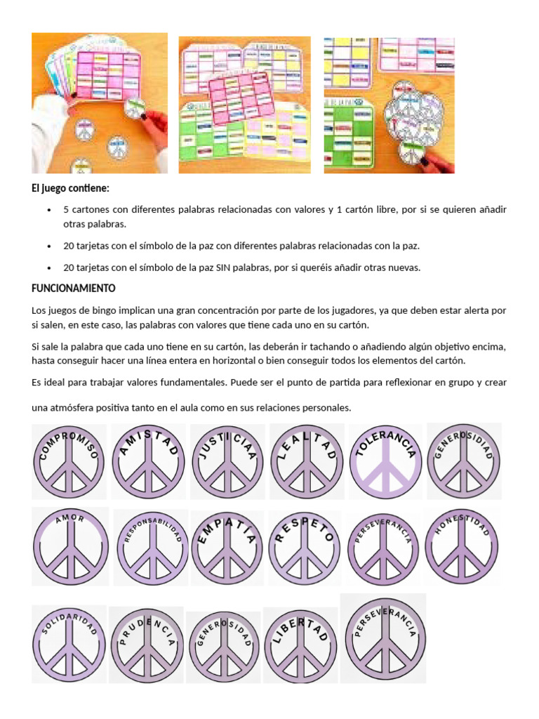 Juego Didactico de Los Valores | PDF