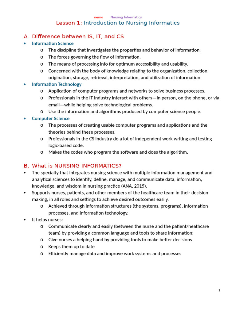 Introduction to Nursing Informatics | PDF | Computer Science | Information