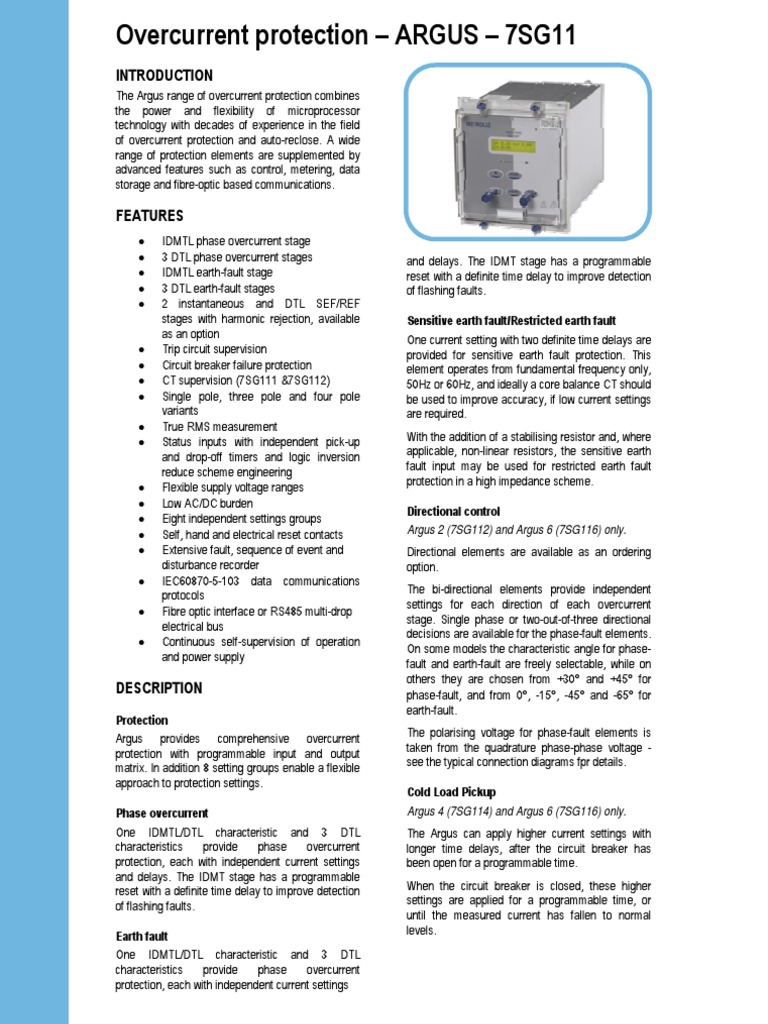 7SG11 Argus Catalog Sheet | PDF | Relay | Power Supply