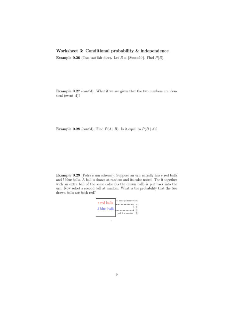 Conditional Probability Worksheet Examples | PDF | Probability ...