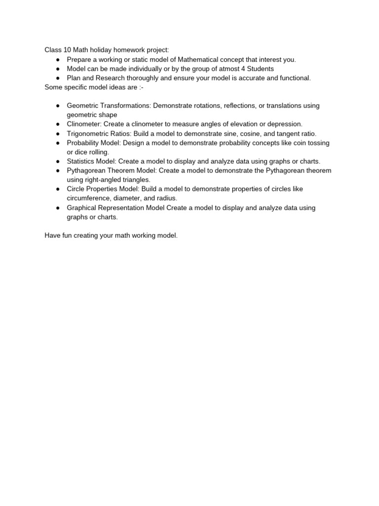 Class 10 Math Model Project Ideas | PDF