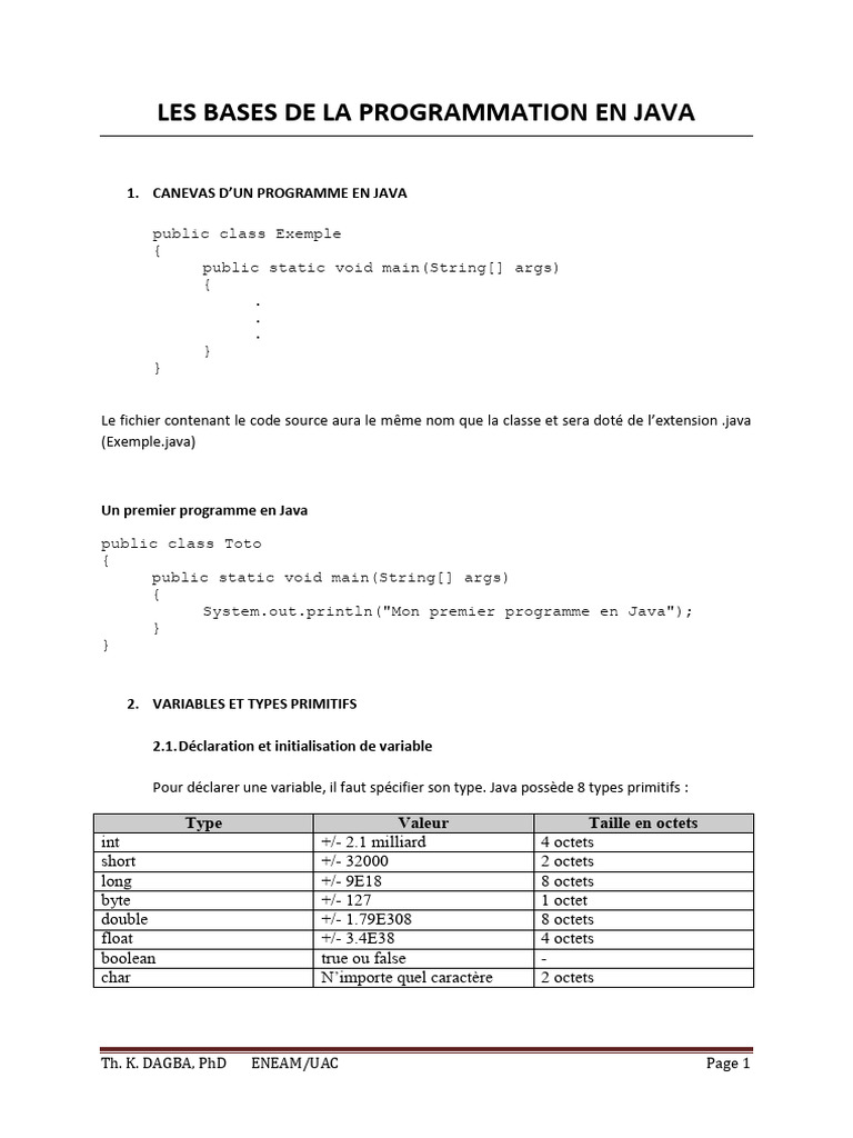 Introduction à la programmation Java | PDF | Java (Langage de ...